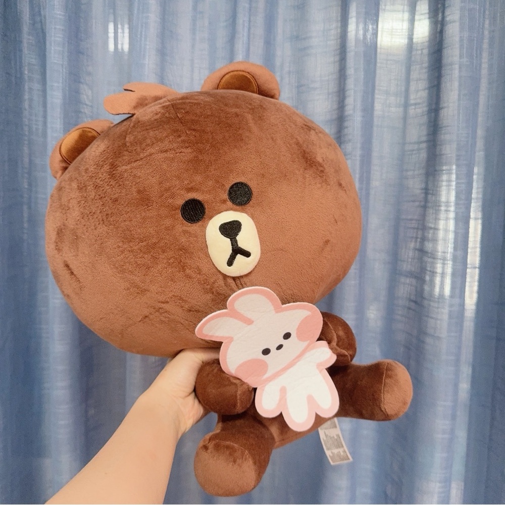 Line Friends Brown Plush Bear with Pink Bunny